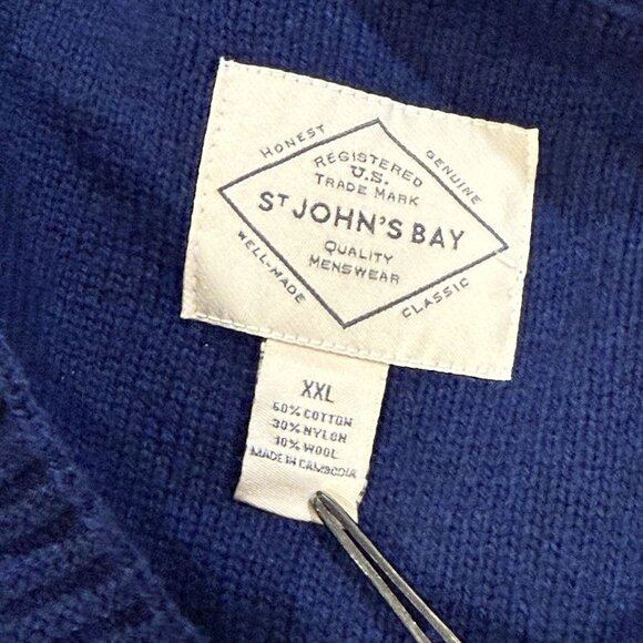 St Johns Bay Size XXL Blue Cable Knit Wool Blend Shawl Mens Cardigan Sweater - Picture 6 of 9